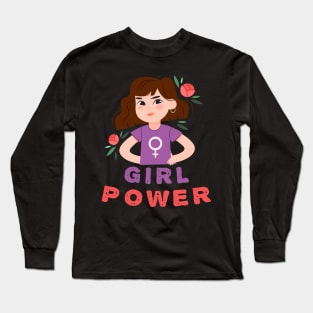 An Amazing Art Of Girl With Red Roses Shows The Girl Power Long Sleeve T-Shirt